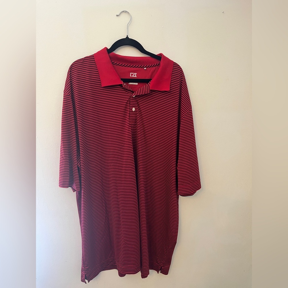 Cutter & Buck Red and Black Striped Polo